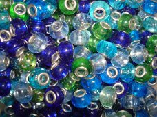 50 stuks glasbedels voor Pandora, Trollbeads e.d. in blauw-groen-turquoise