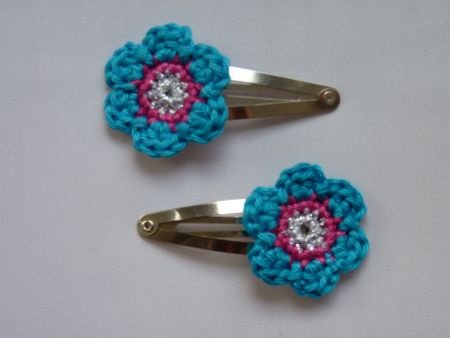 ** Haarspeldjes "glitter" (turquoise/fuchsia/zilver) - nr. 1