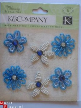 K&Company blue awning beaded flower brads - 1
