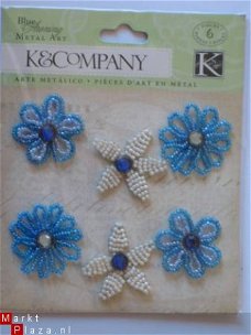 K&Company blue awning beaded flower brads