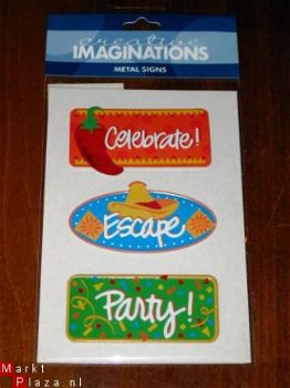 SALE 3 Metal Signs thema feest / party Creative Imaginations - 1