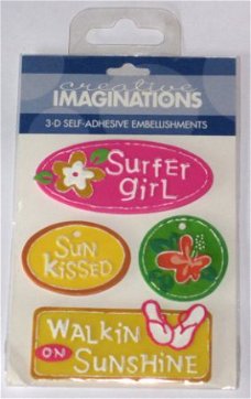 NIEUW 4 Metal Signs 3-D thema surfer girl / strand