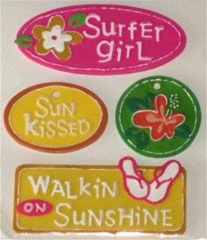NIEUW 4 Metal Signs 3-D thema surfer girl / strand - 2