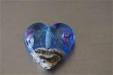 Handgemaakt hart van glas oceaan roze kwal anemonen NIEUW.