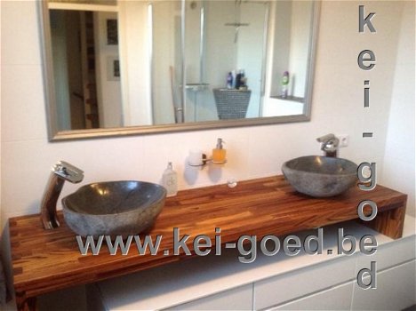 wasbakken waskommen van natuursteen riviersteen Onyx marmer en Versteend hout - 1