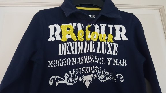 Retour donker blauwe polo trui met grote print 116 nieuw - 4