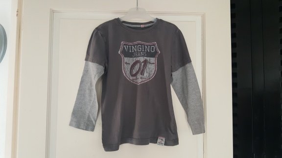 Vingino grijze longsleeve met dubbel mouwtje maat 116 - 1