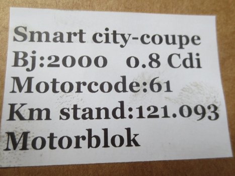 Smart City Coupe 0.8 CDI 2000 Motorblok Motorcode 61 - 2