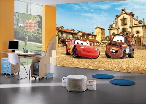 Cars VLIESbehang XL McQueen en Takel. Cars fotobehang Muurdeco4kids - 2