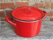 Brocante pan van rood emaille - 1 - Thumbnail