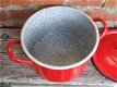 Brocante pan van rood emaille - 3 - Thumbnail