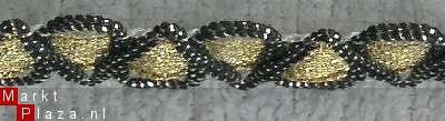 Glitterband Zwart met Goudlint 1cm Breed 10 Meter - 1