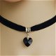 choker zwart fluweel tibet zilver met swarovski kristallen hartje - 1 - Thumbnail