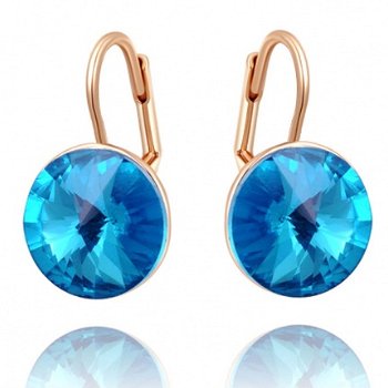 prachtige oorbellen 18k goud met swarovski kristal licht blauw - 1