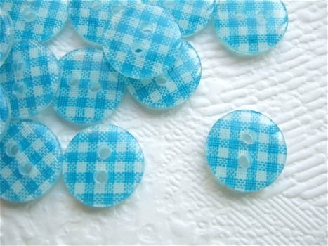 Ruitjes knoop ~ 12 mm ~ Aqua blauw - 1