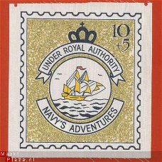 Naaiapplicatie Postzegel Navy`s Adventures 13 x 14cm