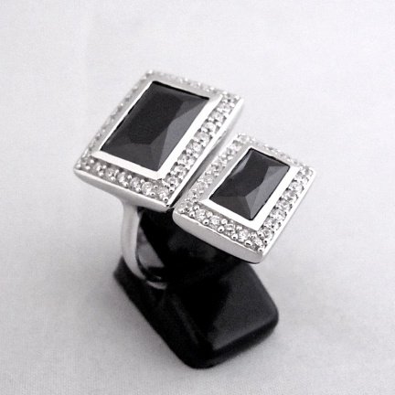 NIEUW Zilveren RING 2x rechthoek, zwart/wit zirkonia. INCLUSIEF VERZENDEN! - nr. 1