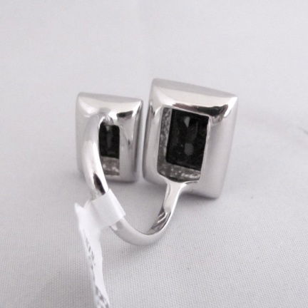 NIEUW Zilveren RING 2x rechthoek, zwart/wit zirkonia. INCLUSIEF VERZENDEN! - Afbeelding 2