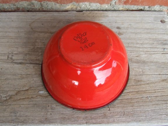 Kom van rood emaille - Afbeelding 3
