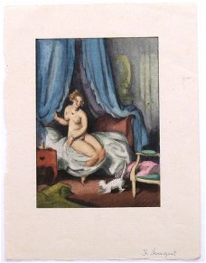 A79-8 Boekillustratie Kleur Naakte vrouw op bed - Balzac