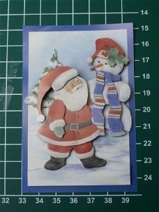 Kant en klaar 3D plaatje 53, kerstman met sneeuwpop
