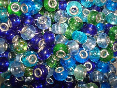 50 stuks glasbedels voor Pandora, Trollbeads e.d. in blauw-groen-turquoise - 1