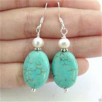 1001 oorbellen tibetzilver turquoise edelsteen met parel - 1