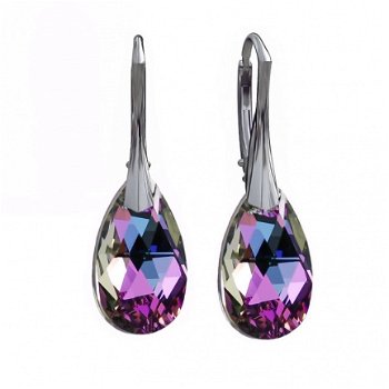 1001 oorbellen swarovski crystal pear met zilveren clip oorhaken - 1