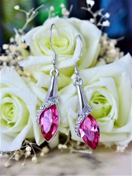 1001 oorbellen swarovski crystal roze met zilveren oorhaken - 2