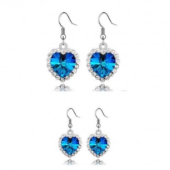 1001 oorbellen swarovski kristallen hartjes blauw met heldere kristalletjes titanic earrings goldpla - 1