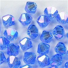 Swarovski 5301 Sapphire AB2x 4mm Per 10 Stuk.