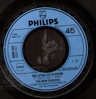 New Seekers - Beg Steel or Borrow - Sing Out -45 rpm Single - 1