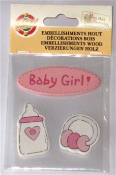 SALE! NIEUW 3 Houten Embelishments Baby Girl van Make Me