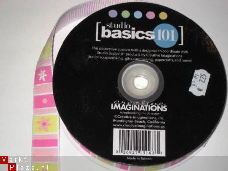 SALE! Lint breed bloem roze / geel van Creative Imaginations - 1