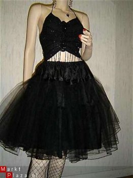 Vintage, retro 3laagse zwarte petticoat uit tule - 1