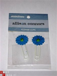 SALE 2 flower/ bloemen clips blauw van Creative Imaginations