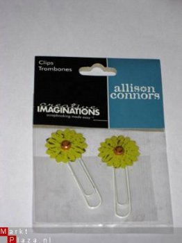 SALE 2 flower / bloemen clips geel van Creative Imaginations - 1