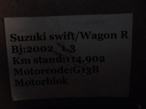 Suzuki Swift 1.3/Suzuki Wagon R 2002 Motorblok Code G13B - 2