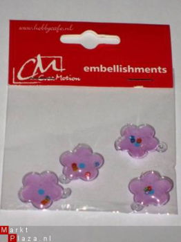 SALE! 4 Embelishments bloemen roze girl van Crea Motion - 1