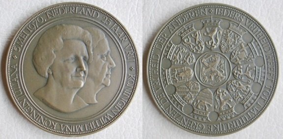 Bronzen penning Juliana & Wilhelmina 25 jaar Bevrijding 1970 - 1