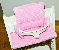 Nieuwe kussens 'Roze' wafelstof voor stokke tripp trapp kinderstoel