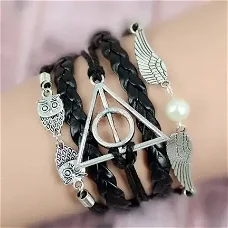 Harry Potter armband Deathly Hallows + bedels (zwart)