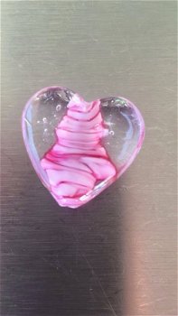 Handgemaakt hart van glas roze NIEUW. - 1