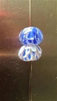 7 handgemaakte beads van glas met bloem in de kraal blauw wi - 5