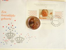 Geboorte Amalia eerste dag envelop met penning
