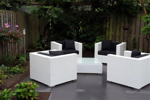 Loungeset lounche stoel fauteuil zetel tuin terras wit wicker aanbieding. - 4