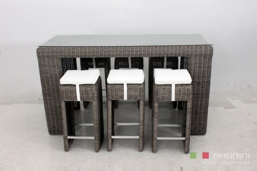 Loungeset lounche bar tafel set tuin terras grijs wicker nieuw. - 4