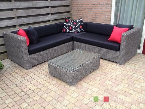 loungeset lounche set tuin terras rond wicker grijs aanbieding. - 1