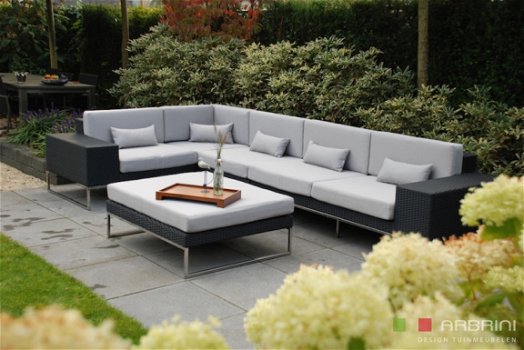 loungeset lounche set tuin terras hoek bank wicker zwart aanbieding. - 1