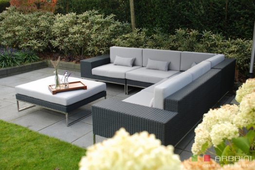 loungeset lounche set tuin terras hoek bank wicker zwart aanbieding. - 4